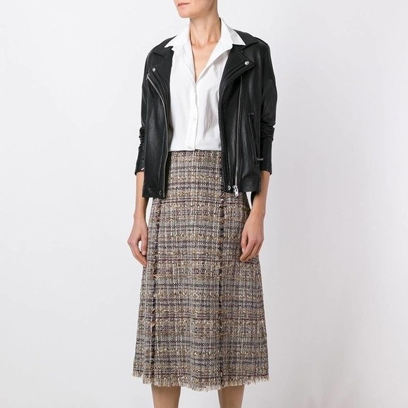 Diane Von Furstenberg Dresses & Skirts - DVF Brown Multi Tweed A-line Fringe Trim Skirt Sizec8 NEW NWT